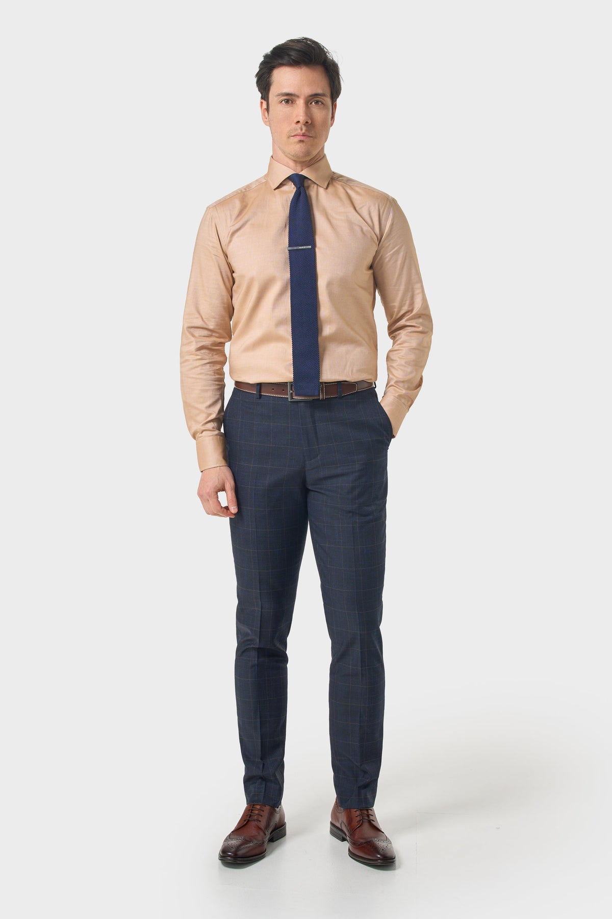 Torino - Heren marineblauwe geruite formele broek
