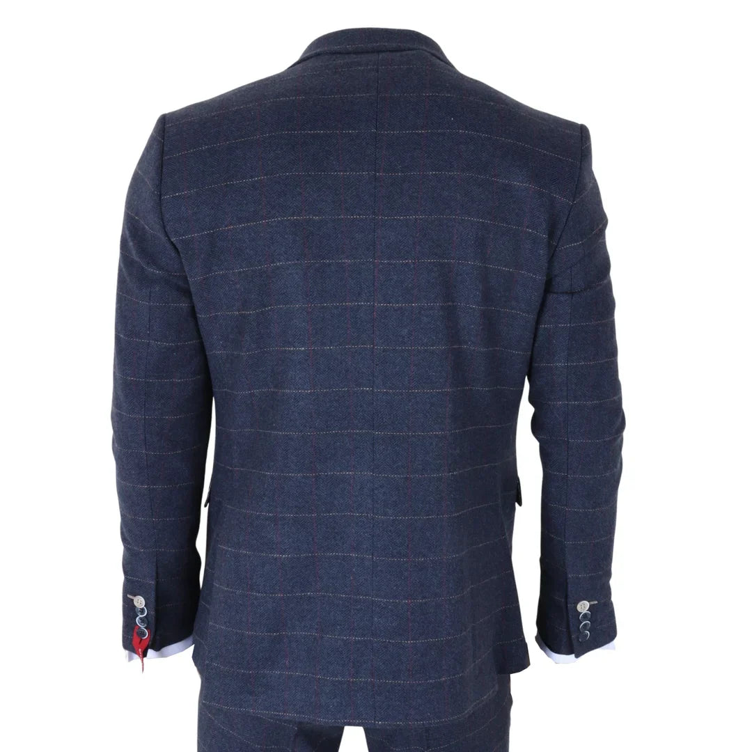 TP-32 - Gatsby-stijl marineblauw 3-delig wollen tweedpak voor heren