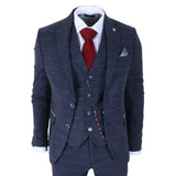 TP-32 - Gatsby-stijl marineblauw 3-delig wollen tweedpak voor heren