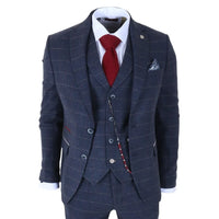 TP-32 - Gatsby-stijl marineblauw 3-delig wollen tweedpak voor heren