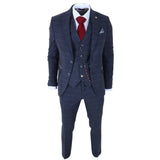 TP-32 - Gatsby-stijl marineblauw 3-delig wollen tweedpak voor heren
