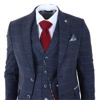 TP-32 - Gatsby-stijl marineblauw 3-delig wollen tweedpak voor heren