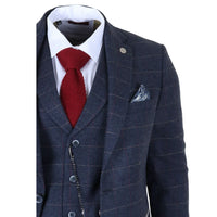 TP-32 - Gatsby-stijl marineblauw 3-delig wollen tweedpak voor heren