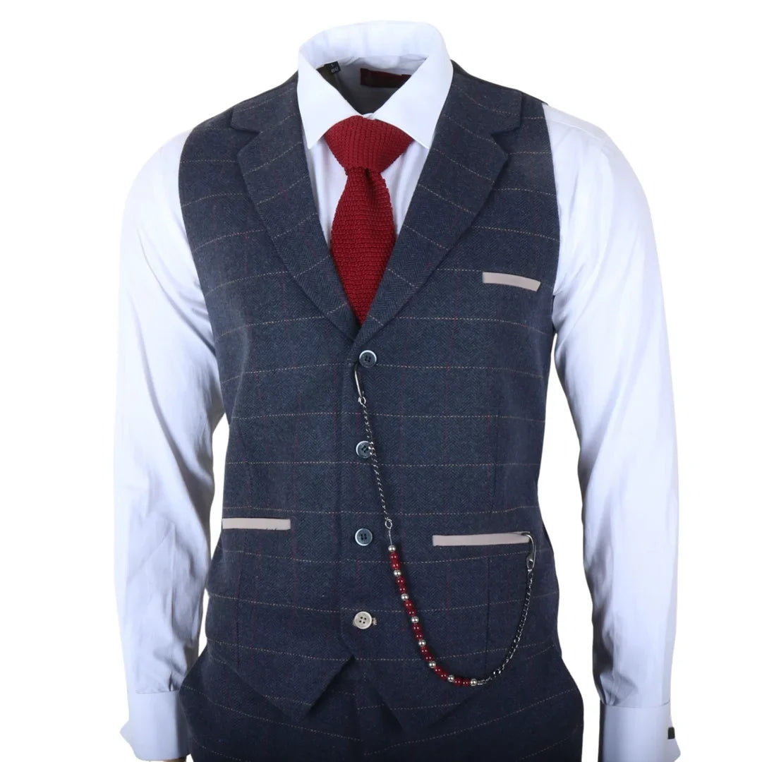 TP-32 - Gatsby-stijl marineblauw 3-delig wollen tweedpak voor heren