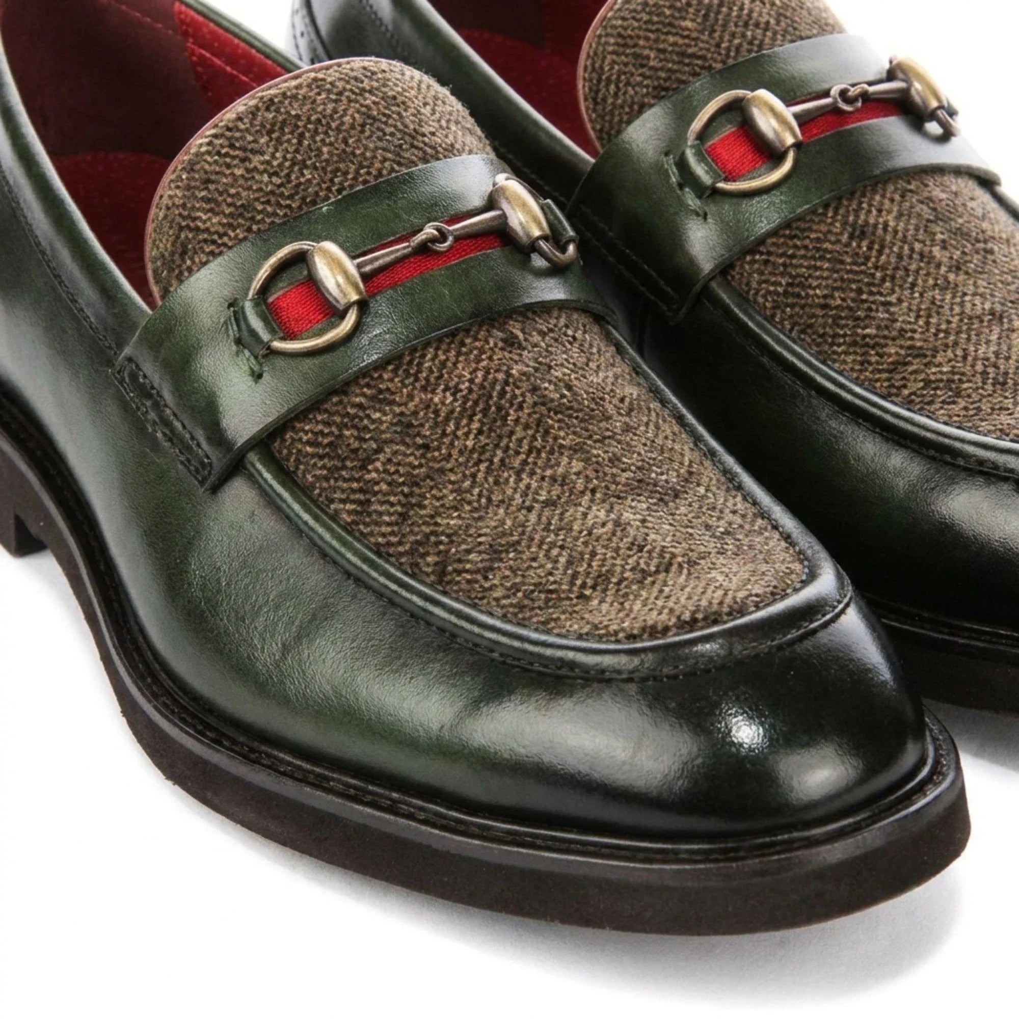 Tristian - Groene leren loafers voor heren met visgraatmotief