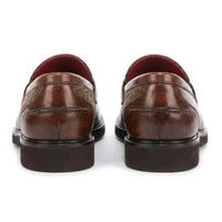 Tristian - Heren loafers van bruin leer met visgraatmotief en tweedprint