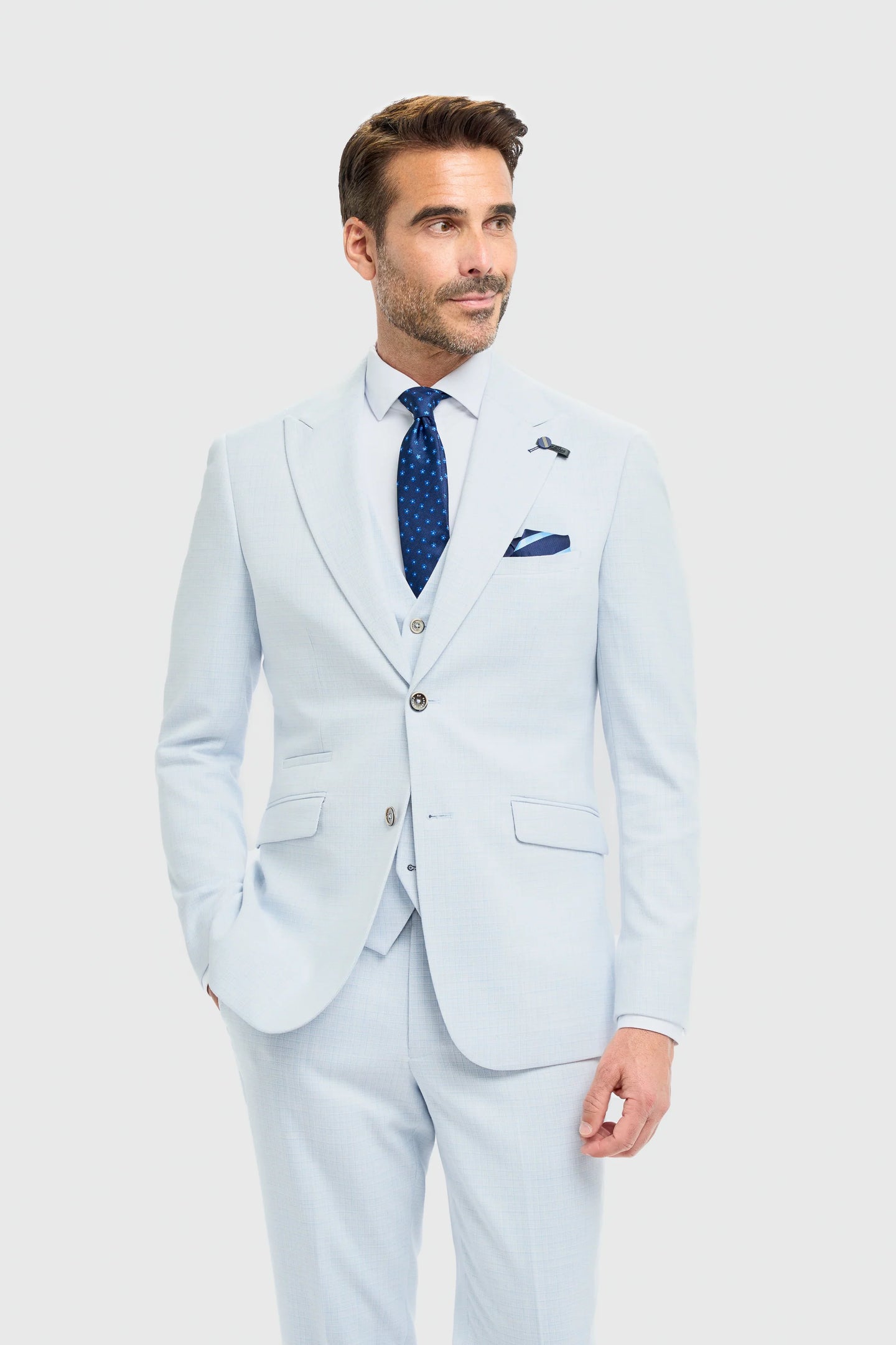 Tropez - Men's 3 Piece Sky Blue Tailored Fit Suit