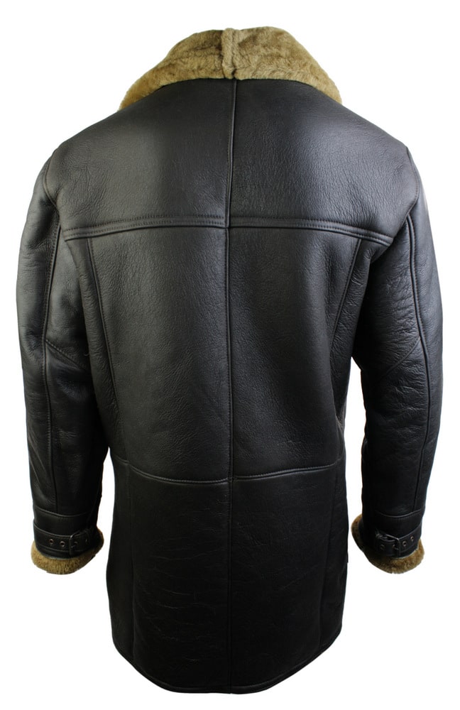 Mens 3/4 Brown Duffle  Real Sheepskin Jacket Classic Brown Ginger