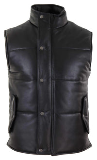 Mens Real Leather Waistcoat Gilet Quilted Puffer Design Warm Zip Casual Black