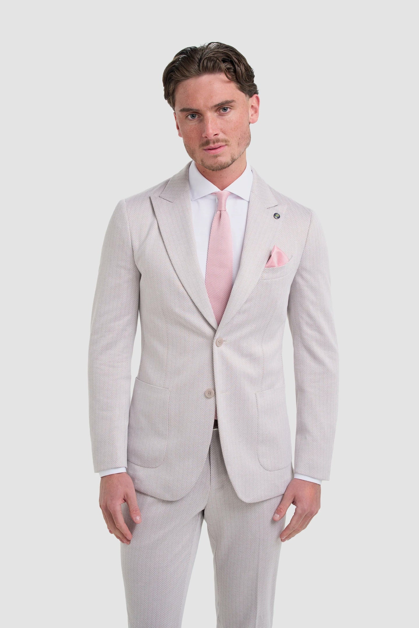 Vasco - Beige herenblazer met visgraatmotief