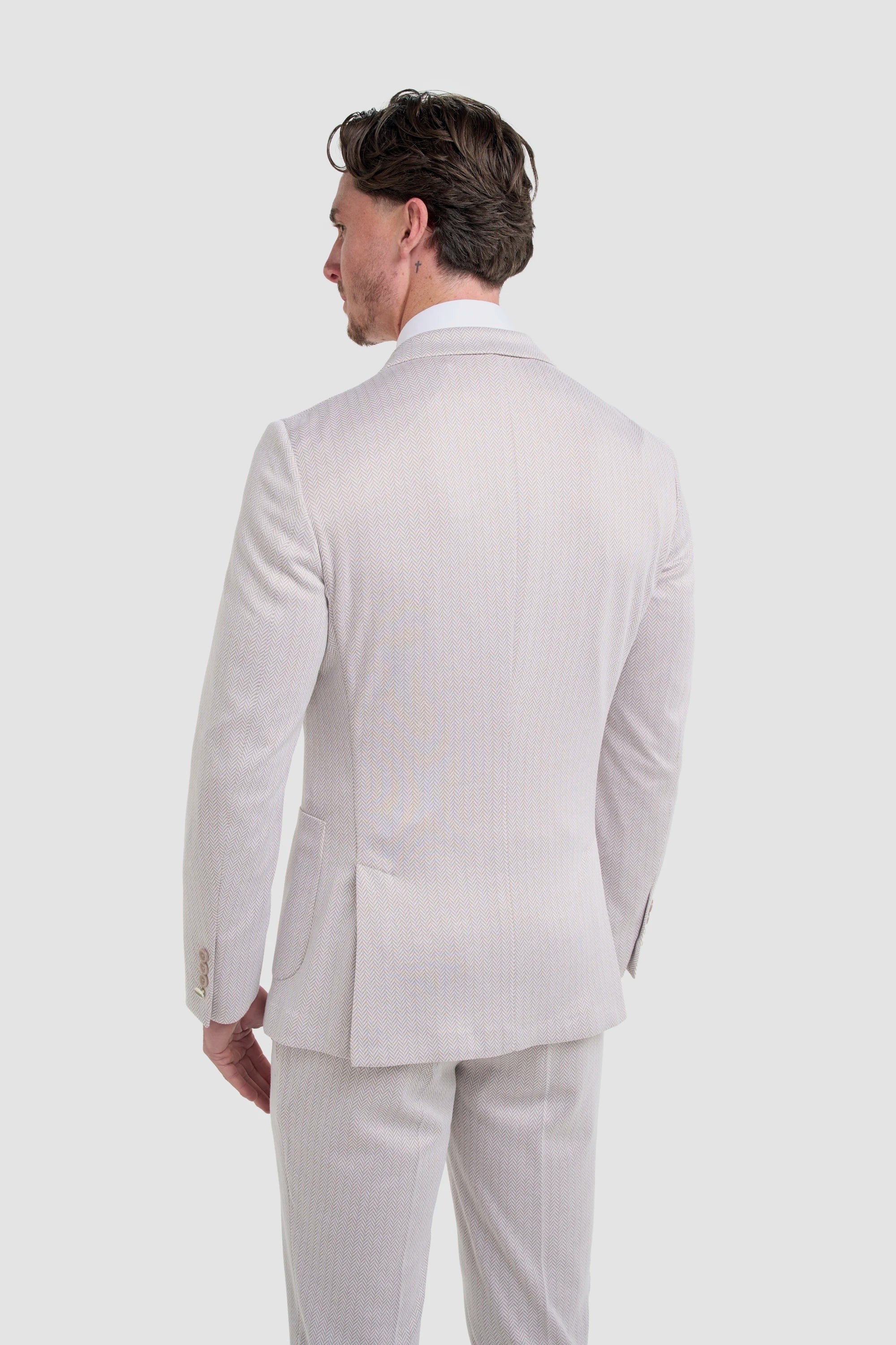 Vasco - Beige herenblazer met visgraatmotief