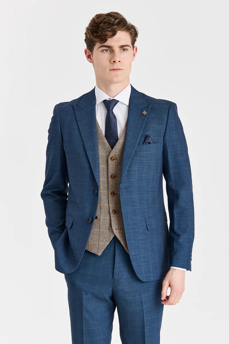 Viceroy Navy pak met contrasterend Harris Brown Tweed vest.
