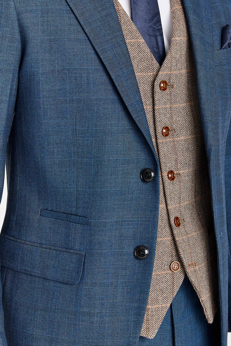 Viceroy Navy pak met contrasterend Harris Brown Tweed vest.