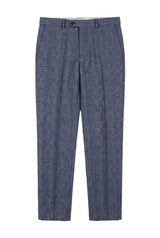 Victor - Heren Tweed Geruite Blauwe Trouwbroek