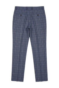 Victor - Heren Tweed Geruite Blauwe Trouwbroek