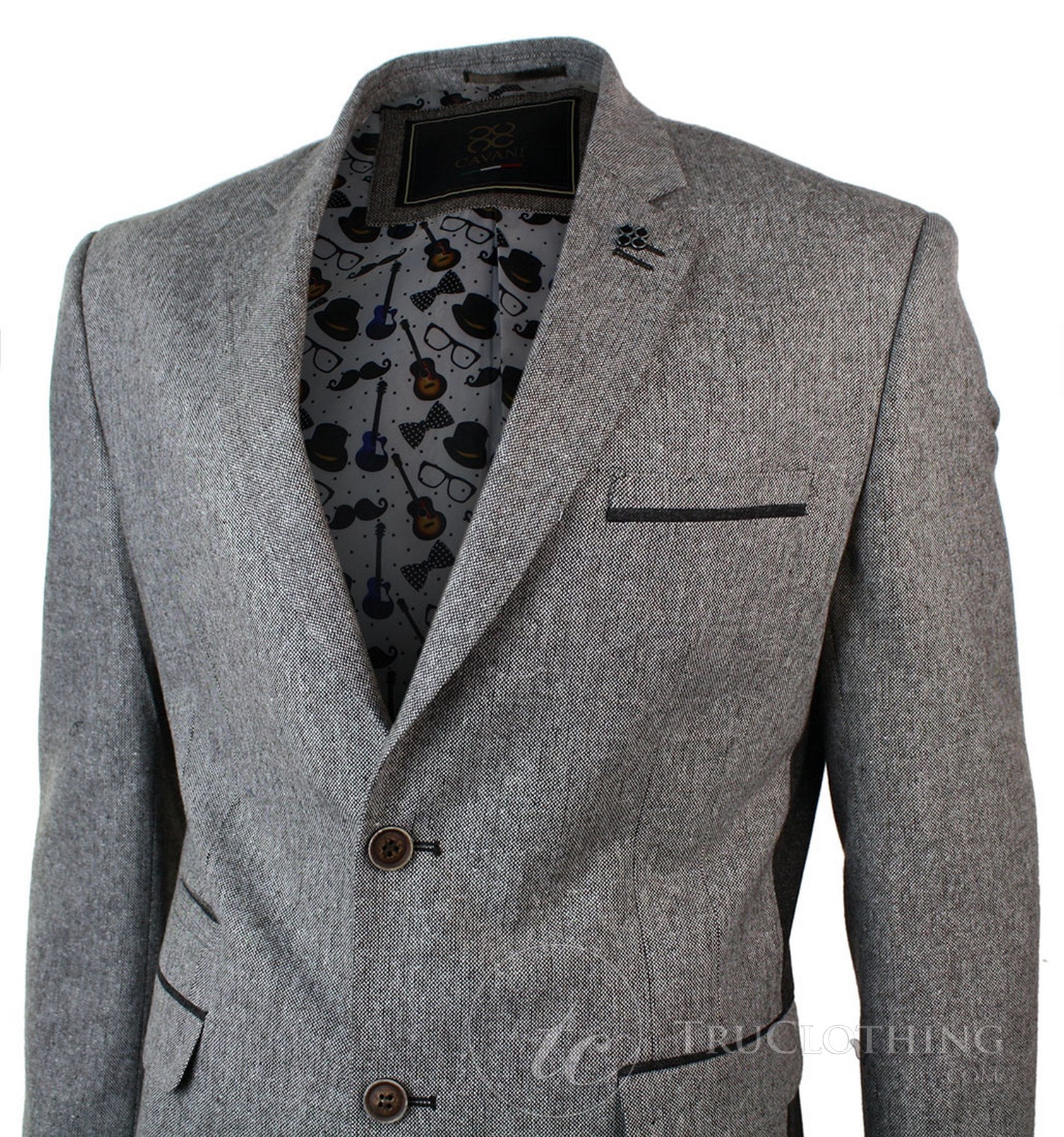 Mens Light Brown Herringbone Tweed Vintage Slim Fit Blazer Smart Casual Jacket