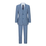 Boys 3 Piece Wool Suit Light Blue Tweed Vintage 1920s Classic 4 Pocket Waistcoat
