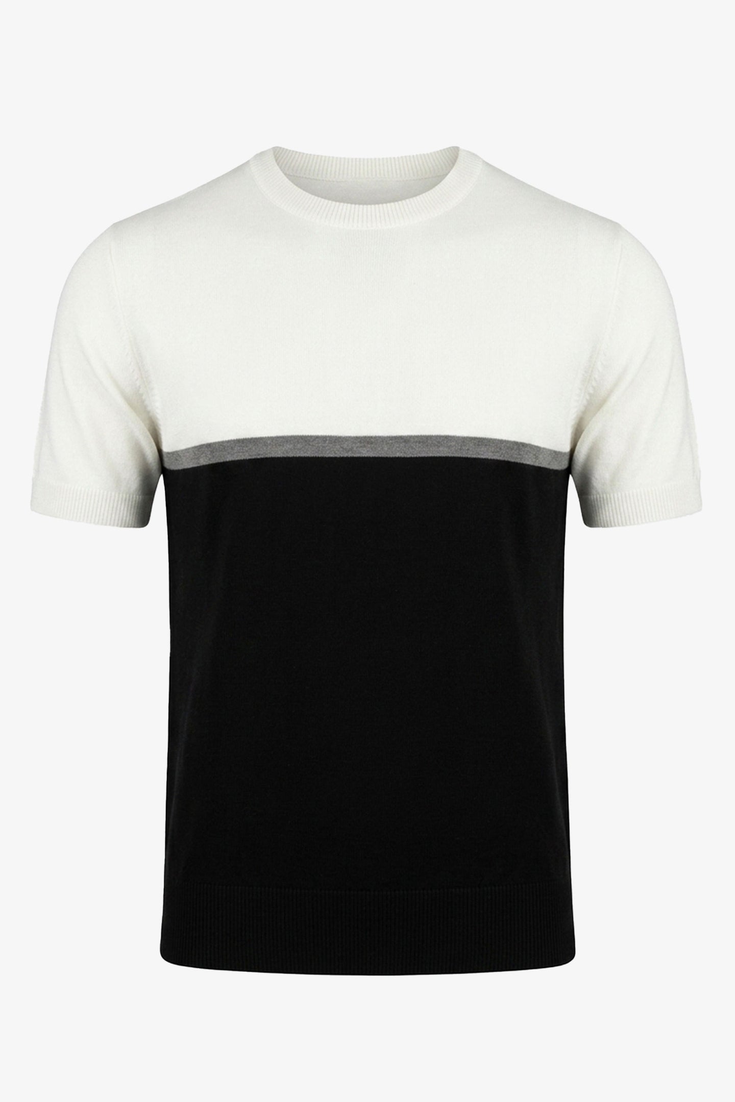 Wit en zwart gebreid T-shirt met kleurblokken voor heren