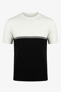 Wit en zwart gebreid T-shirt met kleurblokken voor heren