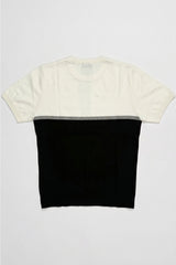 Wit en zwart gebreid T-shirt met kleurblokken voor heren