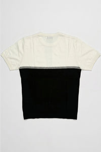 Wit en zwart gebreid T-shirt met kleurblokken voor heren