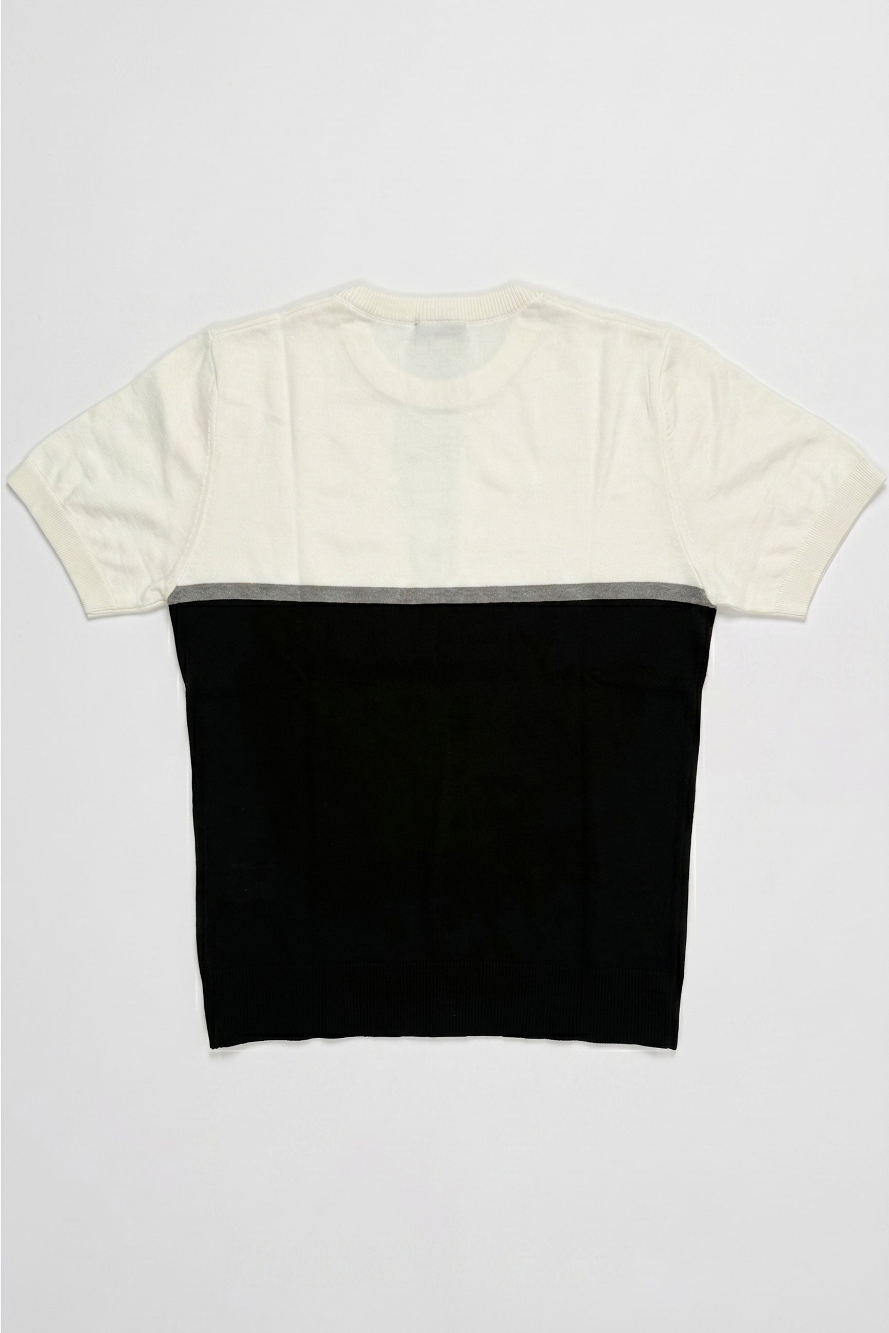 Wit en zwart gebreid T-shirt met kleurblokken voor heren