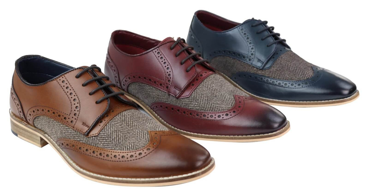 Mens Leather & Tweed 1920s Gatsby Shoes