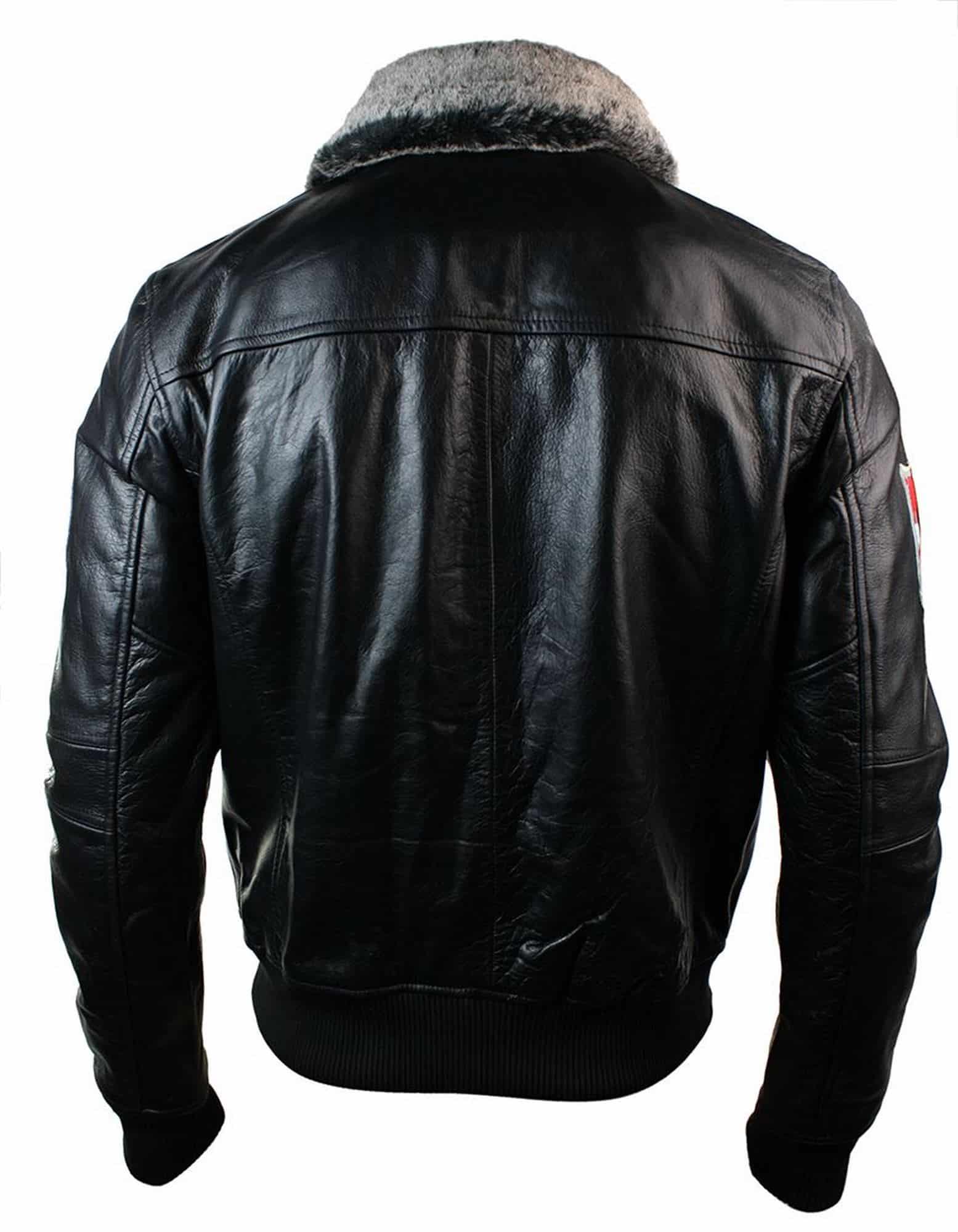 Mens Real Leather US Aviator Air Force Pilot Flying Bomber Jacket Black Fur Collar-Black