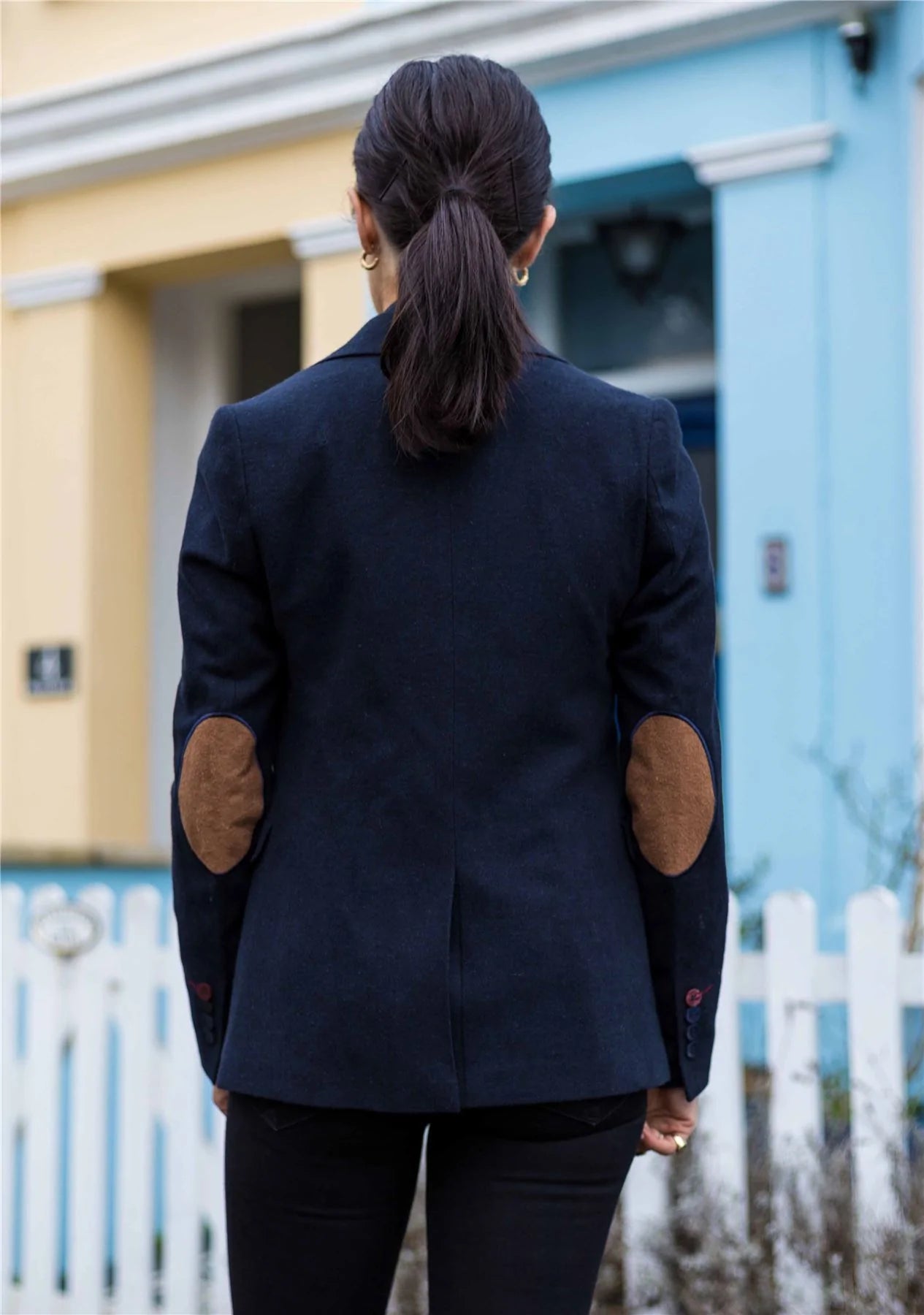 Womens Blazer Suit Wool Tweed Elbow Patch 1920s Vintage Classic Blue