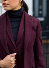 Womens Blazer Suit Wool Tweed Elbow Patch 1920s Vintage Classic Burgundy