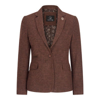WS-12 - Dames Tweed Blazer Visgraat Wol Roestbruin