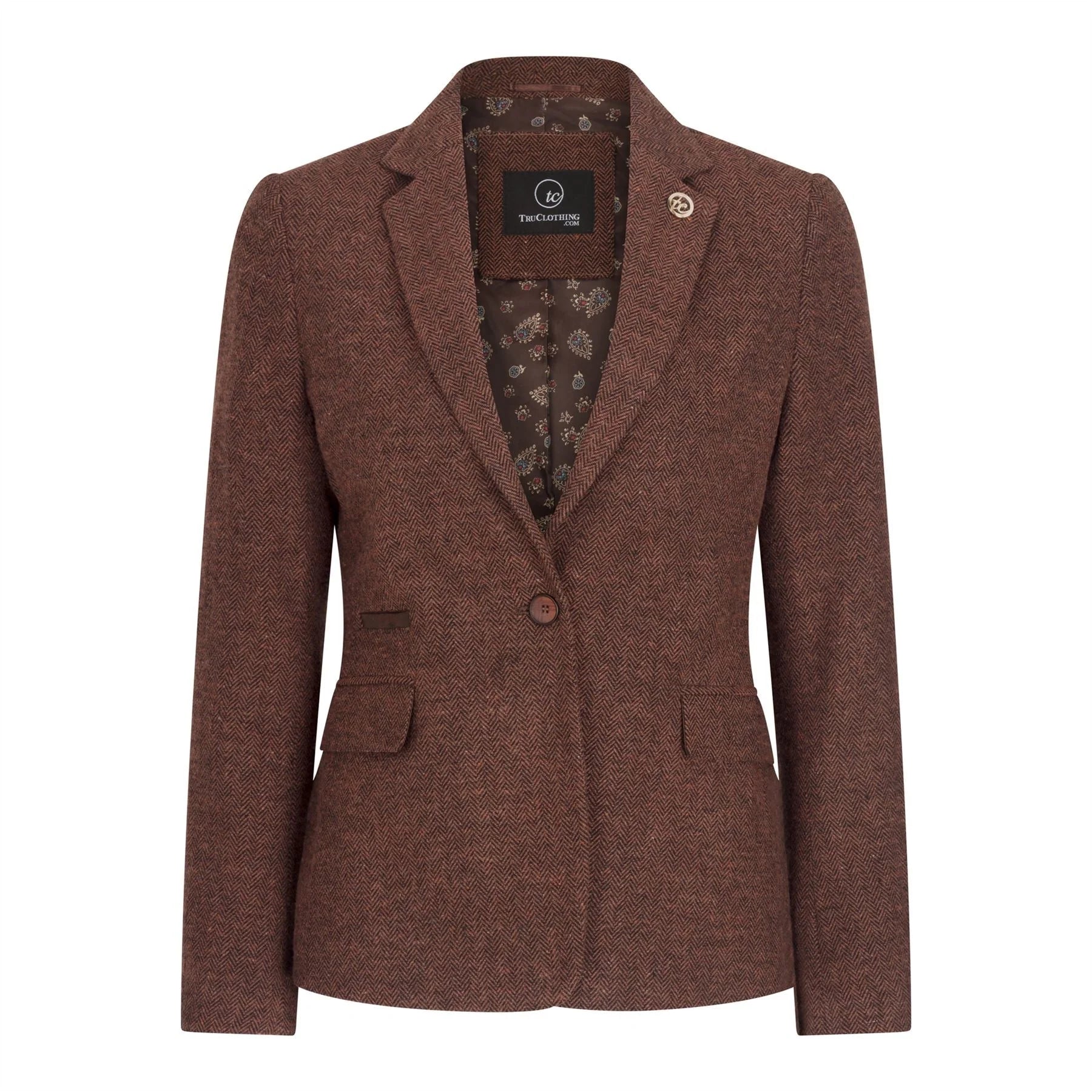 WS-12 - Dames Tweed Blazer Visgraat Wol Roestbruin