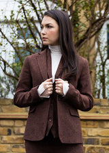 WS-12 - Dames Tweed Blazer Visgraat Wol Roestbruin
