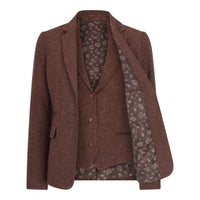 WS-12 - Dames Tweed Blazer Visgraat Wol Roestbruin