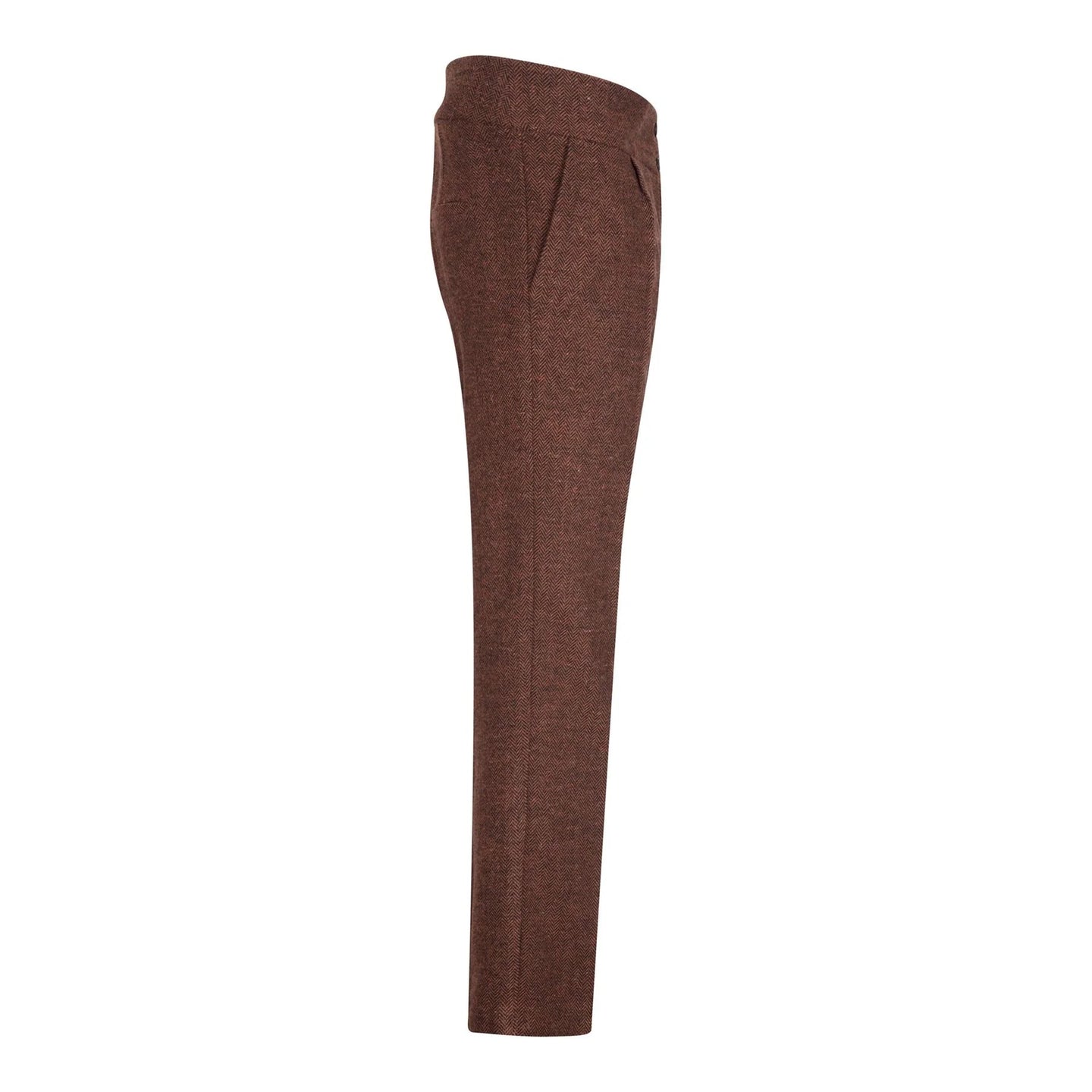 WS-12 - Dames Tweed Pantalon Visgraat Wol Roestbruin