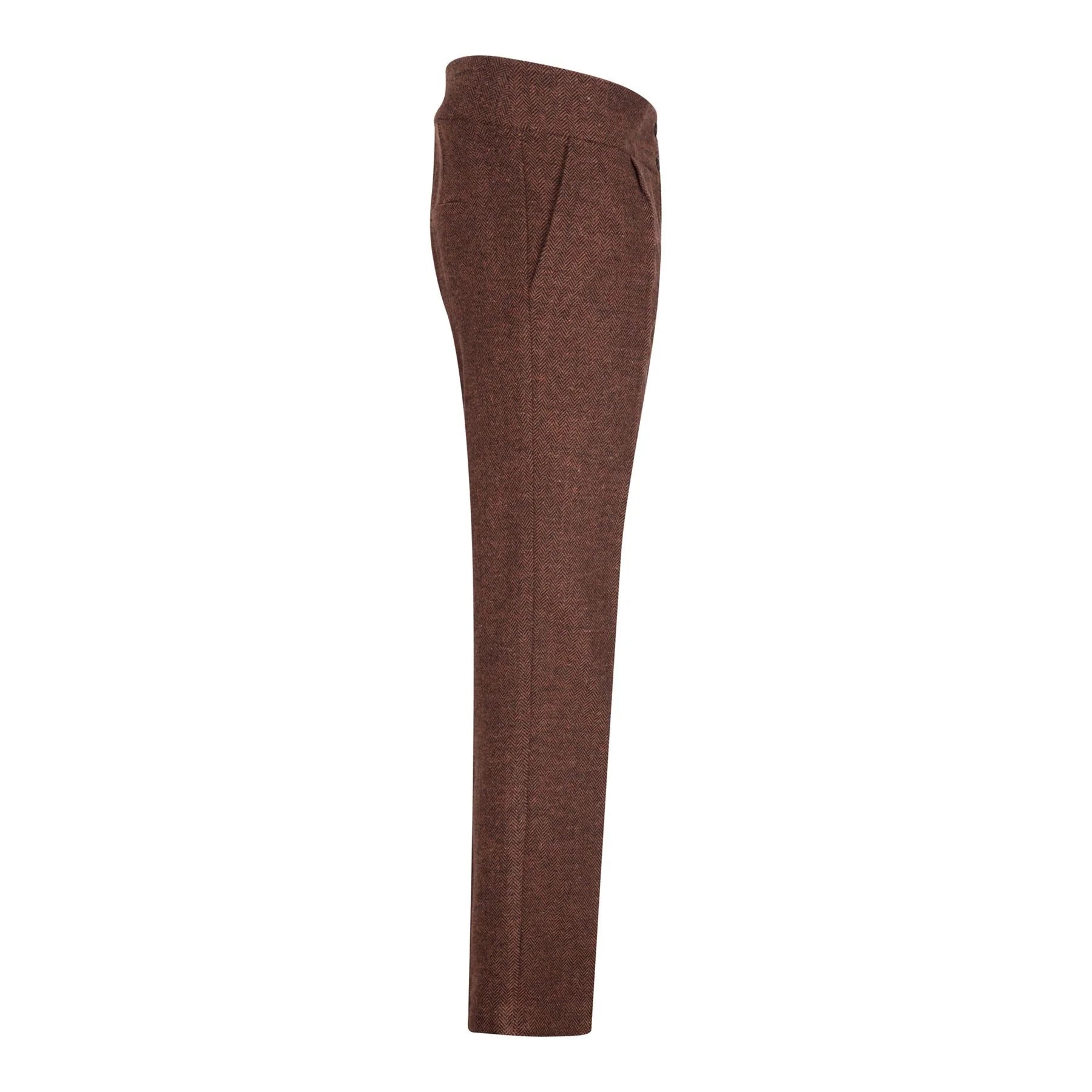 WS-12 - Dames Tweed Pantalon Visgraat Wol Roestbruin