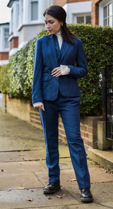 Womens Tweed Herringbone Trouser Navy Blue 1920s Vintage Classic Gatsby Blinders