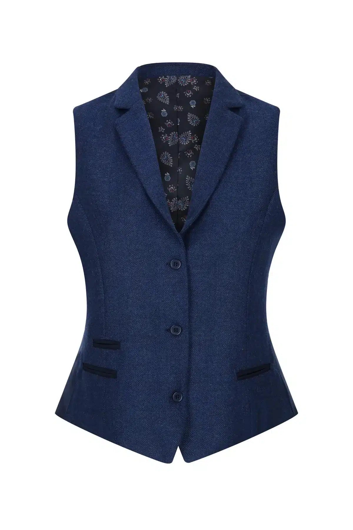 Womens Tweed Herringbone waistcoat Navy Blue 1920s Vintage Classic Gatsby Blinders