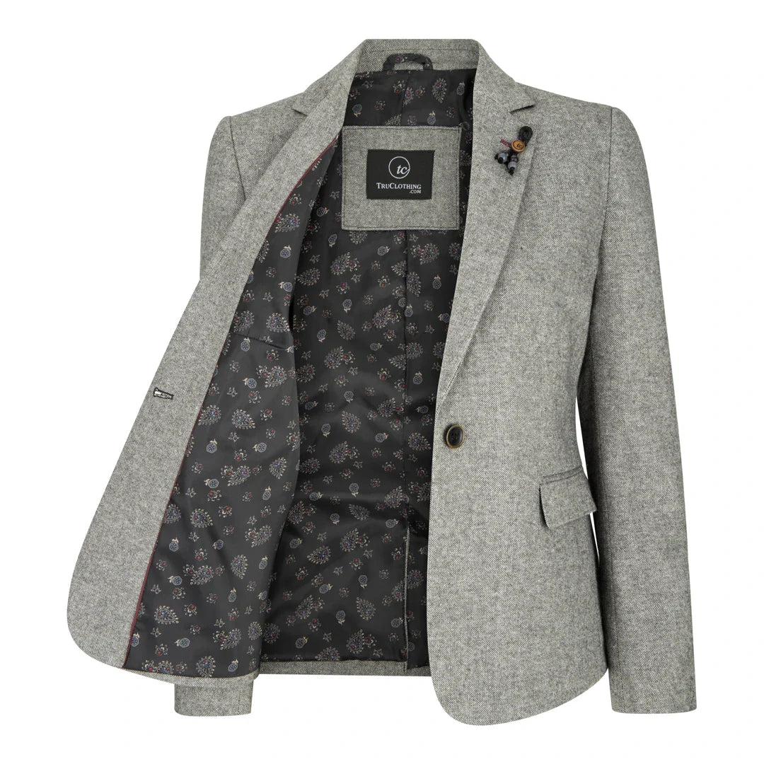 wsn03 - Dames Tweed Grijs Blazer Jasje Elow Patch Peaky 1920s